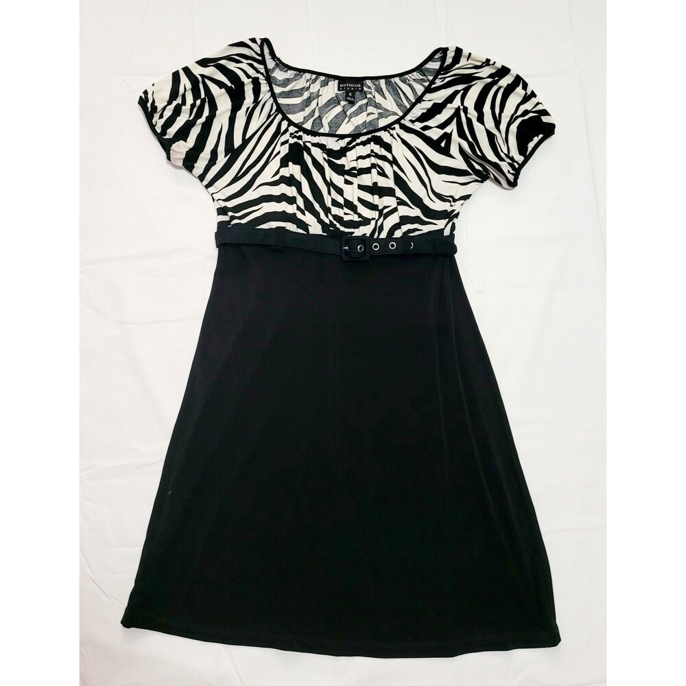 En Focus Studio Zebra Black Fit & Flare Career Office party cocktail Dress 8